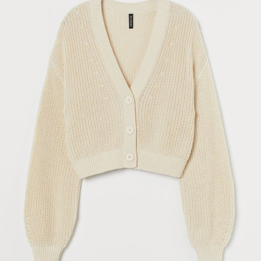 Cropped Knit Cardigan - H&M - XS - White